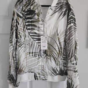 Zara Monochrome Palm Print Bomber Jacket